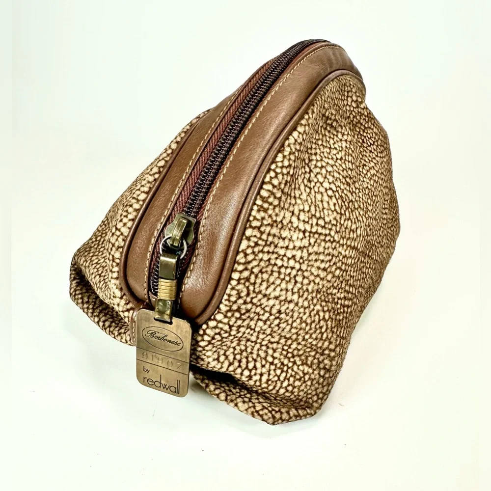 BORBONESE Pouch by Redwall Quial Pattern Suede leather- Authentic Made in Italy